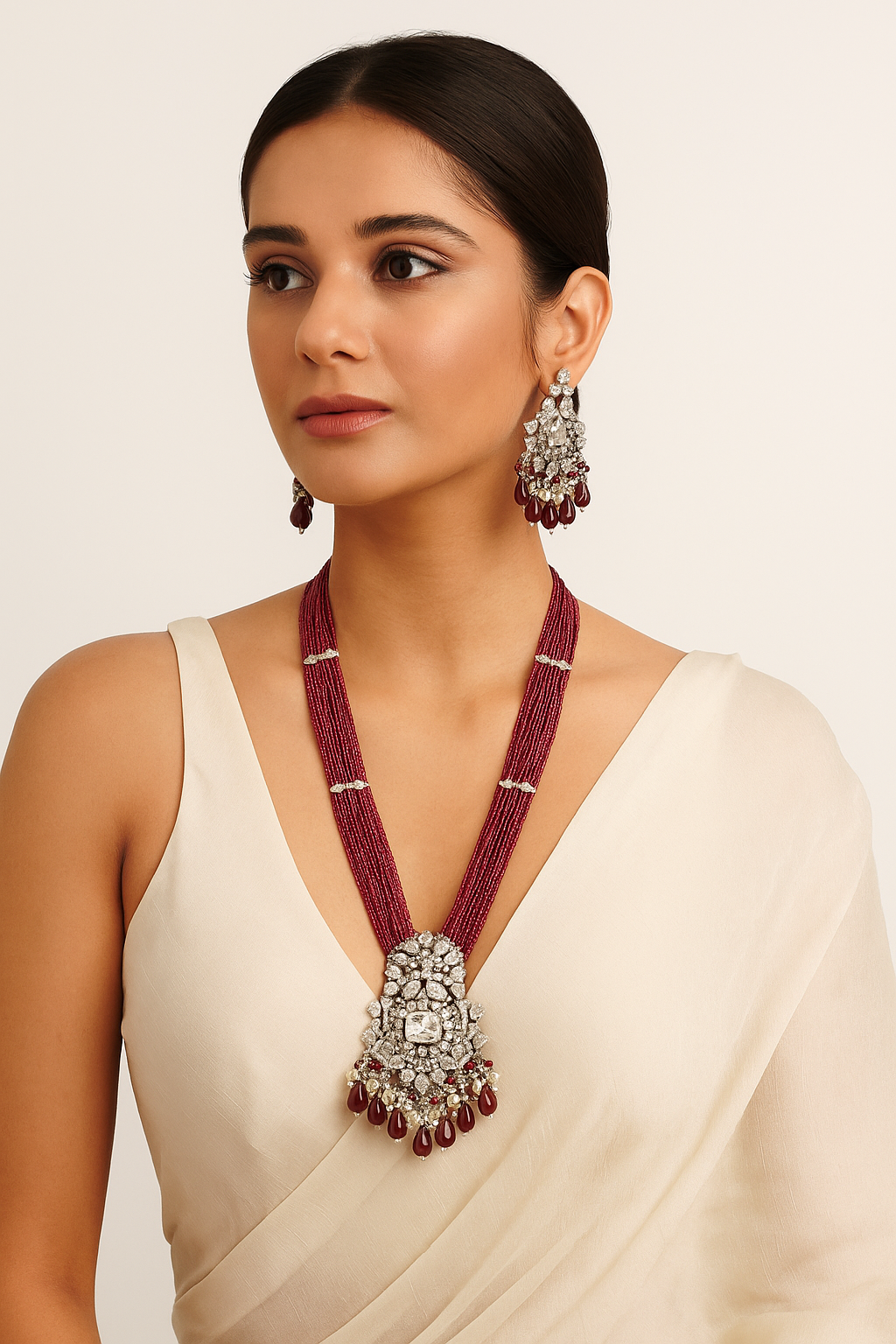 Ruby Diamond Beaded Necklace Set